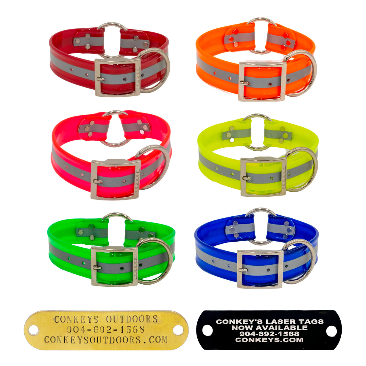 21 Day-Glo Dog Collar with D-Ring & Center Ring- 1.5Wide (WS-1.5DG-DO)  Conkey's Outdoors