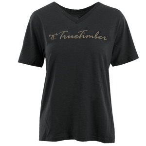 Ladies Black V-Neck with Gold Logo