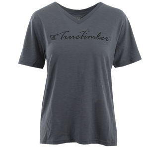 Ladies Charcoal V-neck with Black Logo