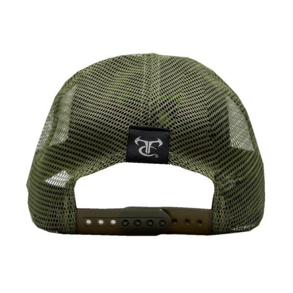 Ladies Strata/Olive Mesh Cap with Metallic Pink Logo