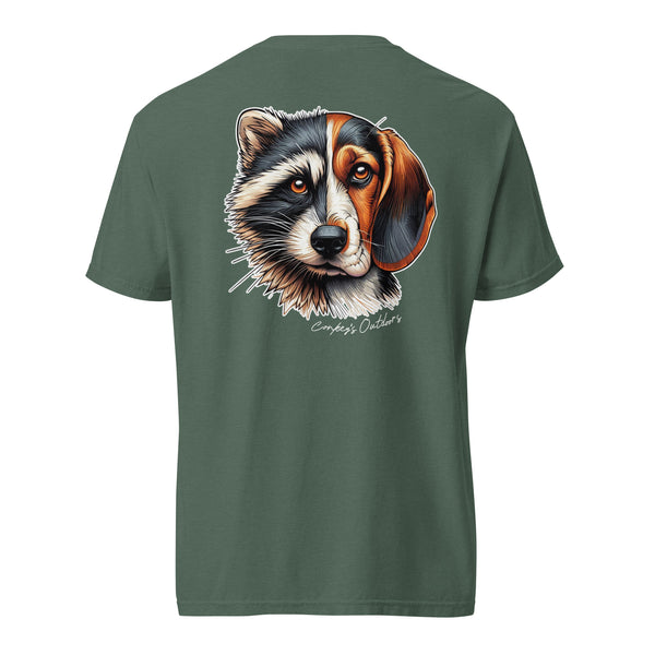 Be the Prey Split Face Raccoon Coondog Shirt Blue Spruce