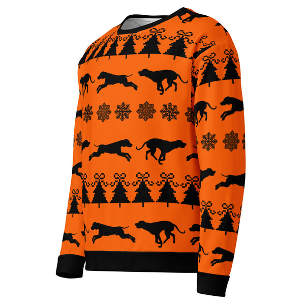 Conkey's Blaze Orange Running Dogs Ugly Christmas Sweatshirt Side