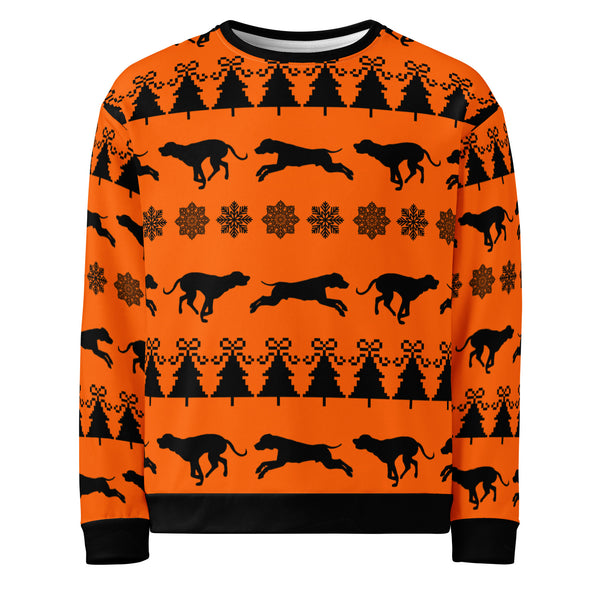 Conkey's Blaze Orange Running Dogs Ugly Christmas Sweatshirt