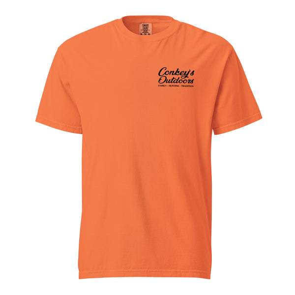 Deer Hunter Portrait Shirt Back Logo Burnt Orange Front
