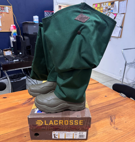 Lacrosse Alpha Agility Boots with Coondog Wear Chaps - Size 9 (NEW) - CLEARANCE