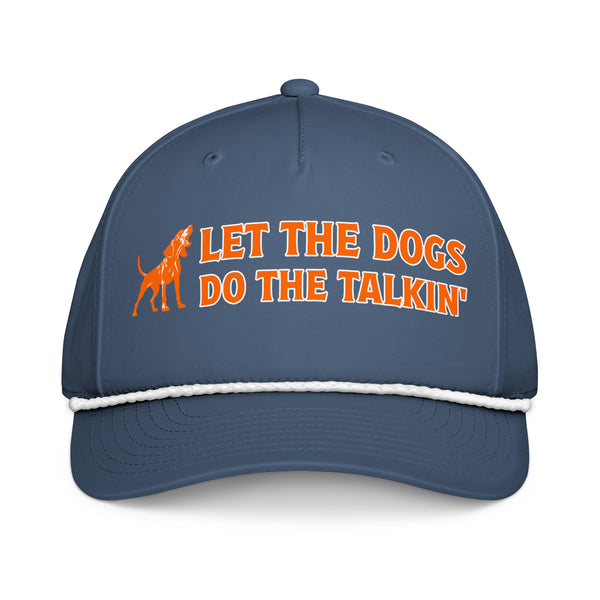 Let the Dogs Do the Talkin' Coonhound Rope Hat Light Blue/White Front

