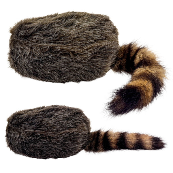 Real Raccoon Tail Coonskin Cap - Davy Crockett Style