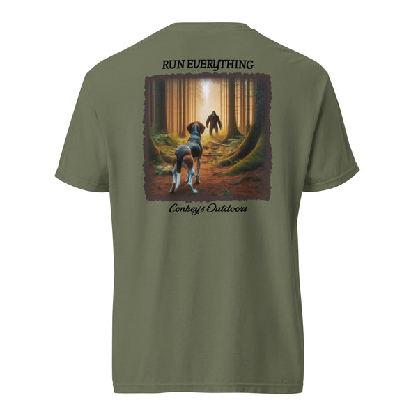 Run Everything Bigfoot Hunting Hound Shirt Moss