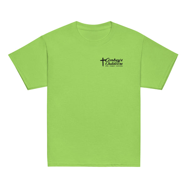 When God Made a Dog Kids Shirt | Conkey's Outdoors Lime Front
