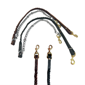 Braided Flat Leather Lead with 2' Chain Lead for 1 or 2 dogs