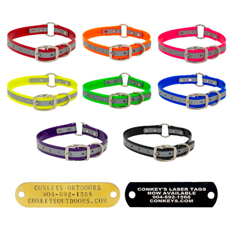 20" Reflective Day Glo Dog Collars with D Ring & Center Ring - 1” Wide